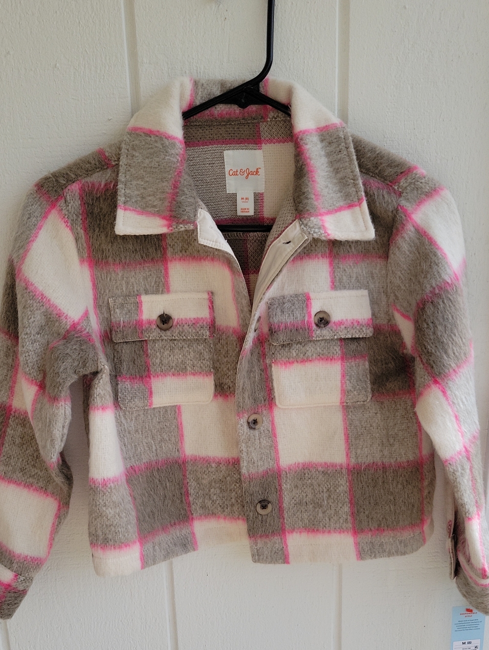 Cat & Jack Pink, Gray & White Plaid Shacket Coat